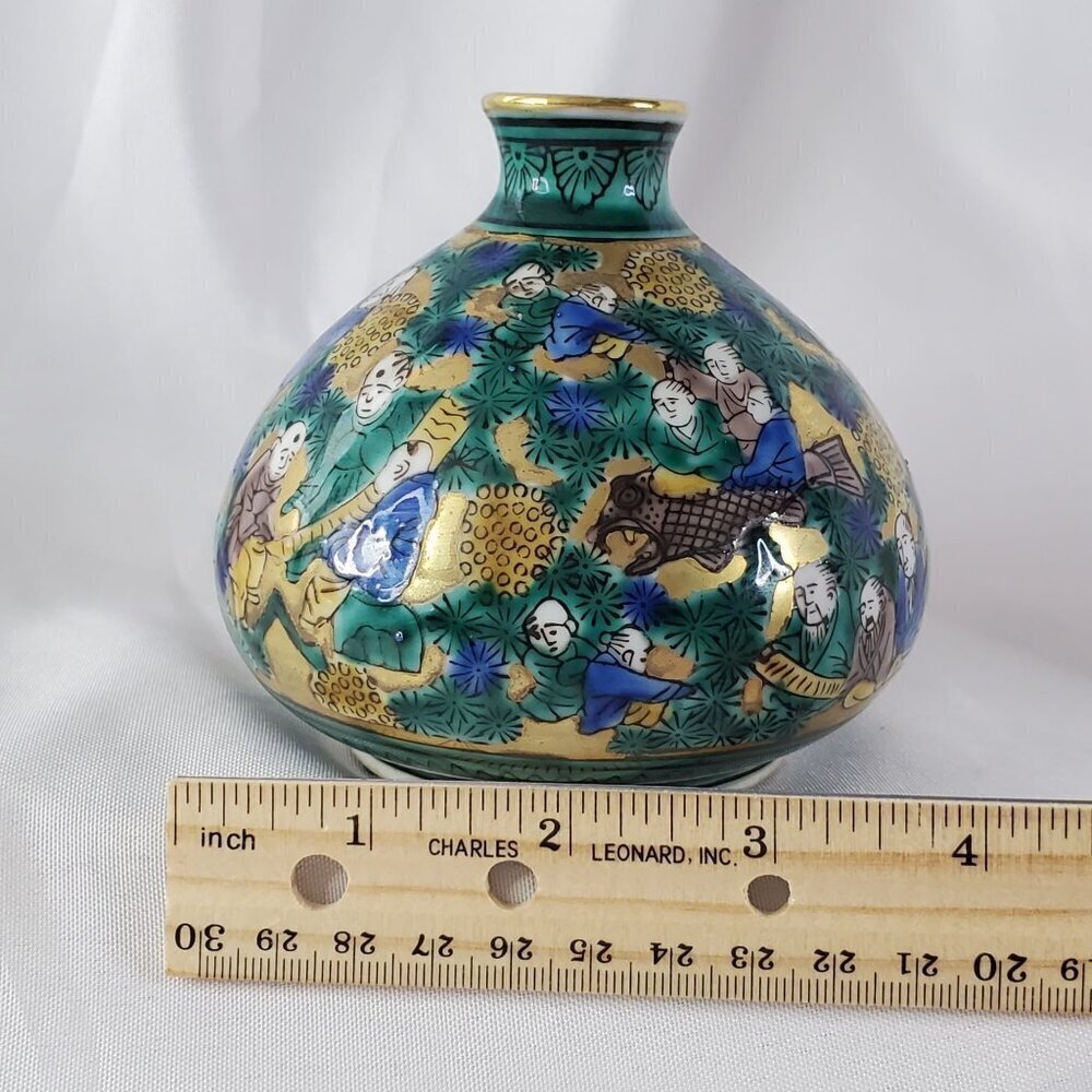 Antique Japanese Kutani Ware Aoki Mokumei Flower Porcelain Vase 4" Tall Gilt - Picture 4 of 14